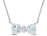 7/10 Carat (ctw) Aquamarine Heart Bow Pendant Necklace in 10K White Gold with Chain